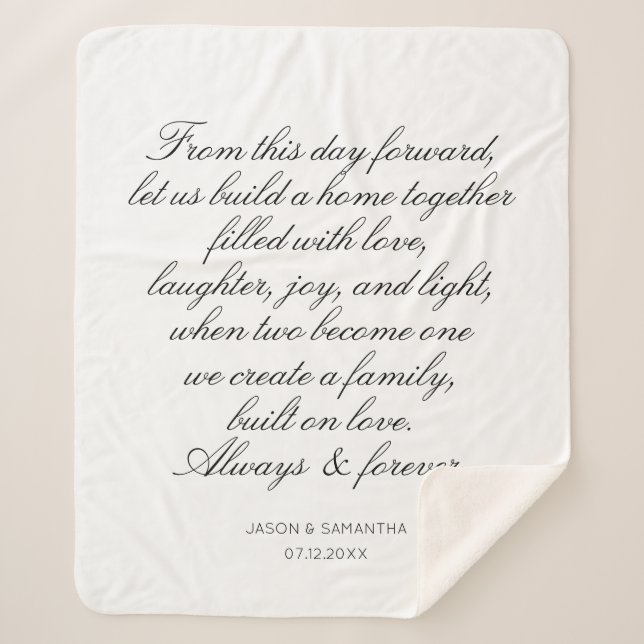 Wedding Vows Personalized Calligraphy Sherpa Blanket (Front)