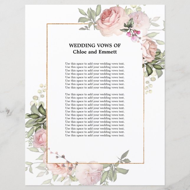 Wedding Vows Pink Rose Floral (Front)
