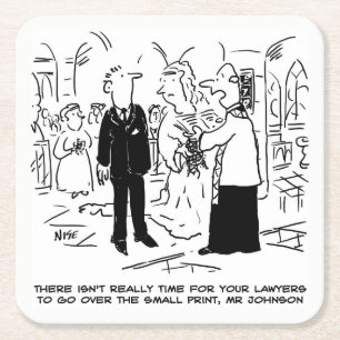 Wedding Vows Small Print Vicar and Bridegroom Square Paper Coaster