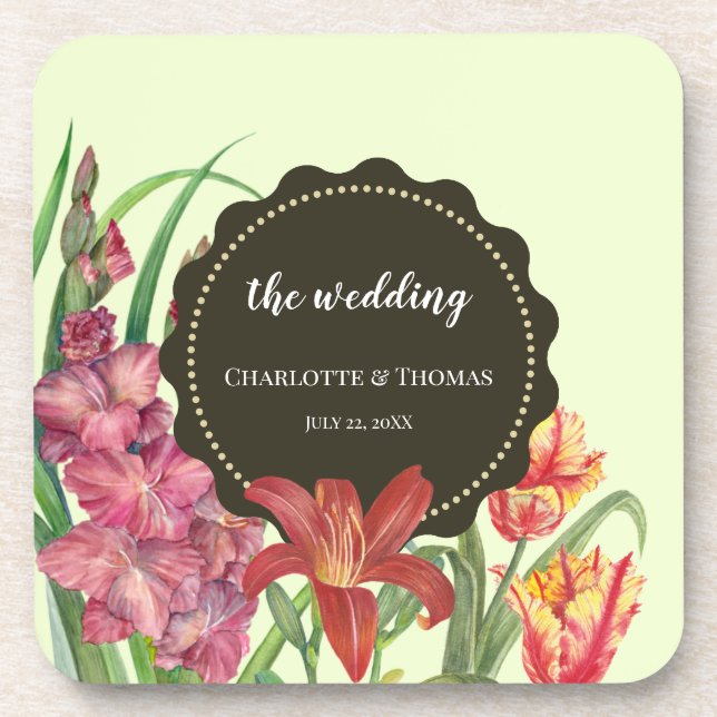Wedding Warm Color Floral Spring Blooms Painting Coaster (Front)