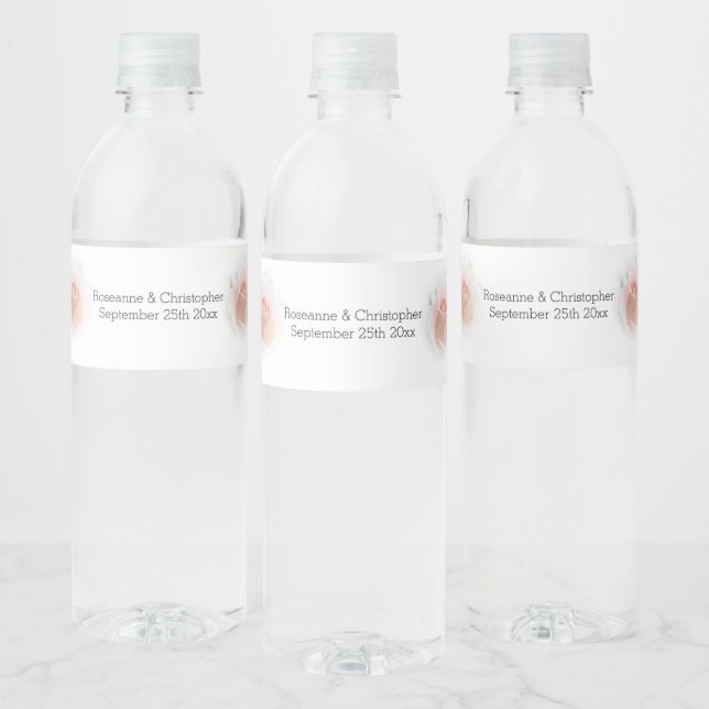 Wedding Water Bottle Label Peach Pink Rosebud (Bottles)