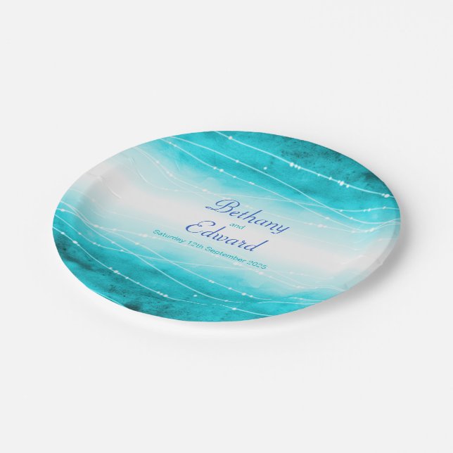 Wedding watercolor blue sea custom paper plate (Angled)