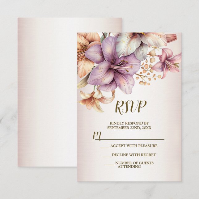 Wedding Watercolor Boho Pink Flowers Elegant RSVP Card (Front/Back)
