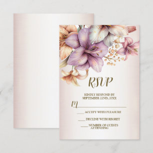 Wedding Watercolor Boho Pink Flowers Elegant RSVP Card