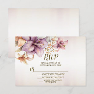 Wedding Watercolor Boho Pink Flowers Elegant RSVP Card