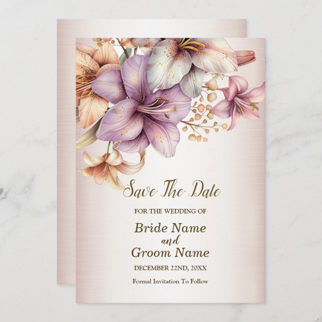 Wedding Watercolor Boho Pink Flowers Elegant Save The Date (Front/Back)
