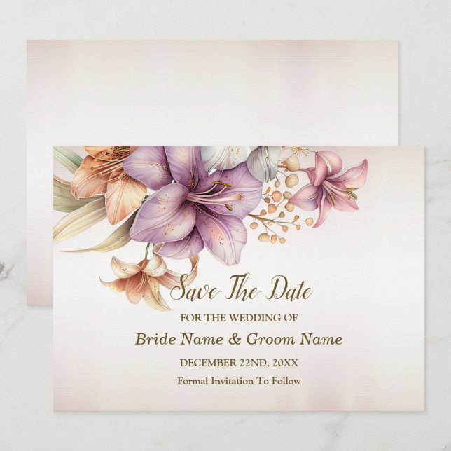 Wedding Watercolor Boho Pink Flowers Elegant Save The Date (Front/Back)