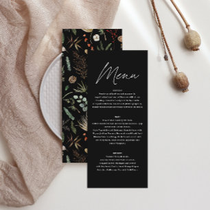 Wedding watercolor botanical floral black moody Menu