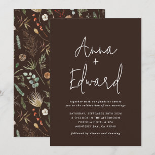  Wedding watercolor botanical floral brown modern Invitation