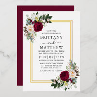 Wedding Watercolor Burgundy Floral 2 Frame Gold