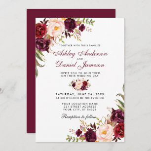 Wedding Watercolor Burgundy Floral Invitation