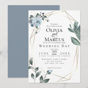 WEDDING Watercolor Dusty Blue Floral Invitation