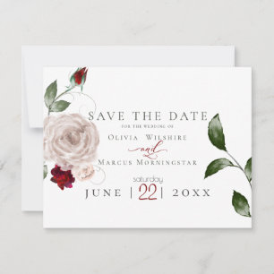 WEDDING    Watercolor Dusty Rose and Merlot Floral Save The Date