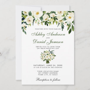 Wedding Watercolor Floral Green White Invite W
