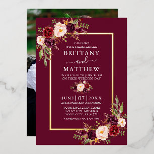 Wedding Watercolor Floral Photo Burgundy Gold