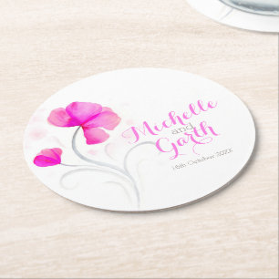 Wedding watercolor flower pink paper coasters