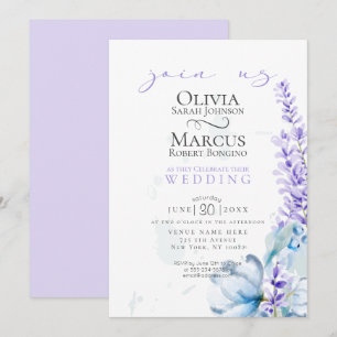 Wedding   Watercolor Lavender - Dusty Blue Florals Invitation