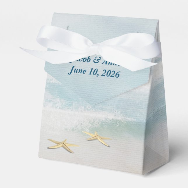 wedding watercolor ocean surf with starfish favor box (Front Side)