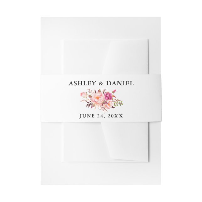 Wedding Watercolor Pink Floral Invitation Belly Band (Front Example)