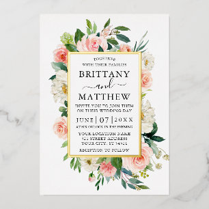 Wedding Watercolor Pink White Floral Gold