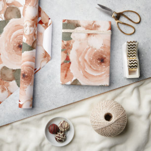 Wedding watercolor roses floral beige pretty cute wrapping paper