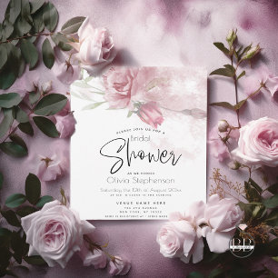 Wedding Watercolor Rustic Dusty Pink Roses Invitation