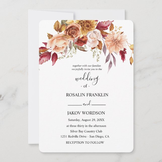 wedding watercolor rustic floral  invitation (Front)
