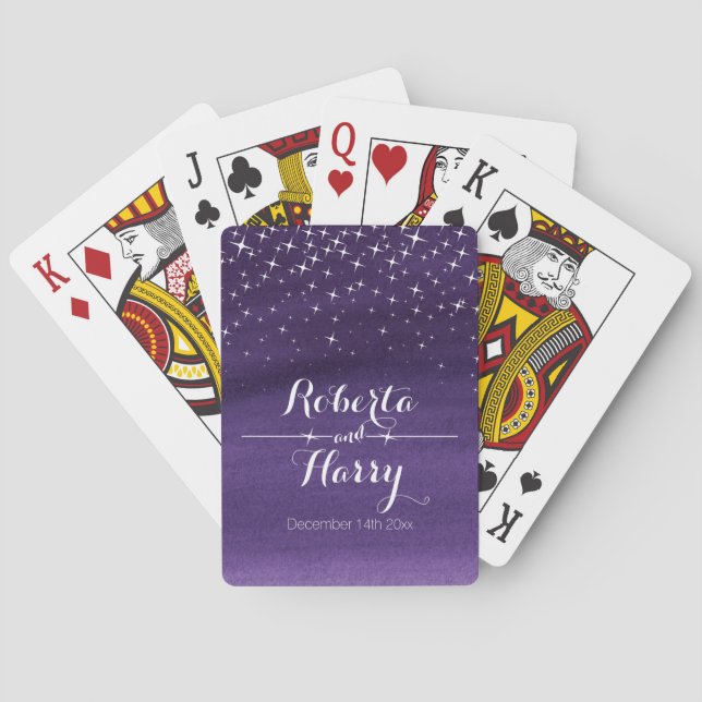 Wedding watercolor starry night playing cards (Back)