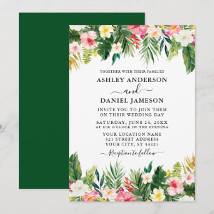 Wedding Watercolor Tropical Floral Greenery Green Invitation