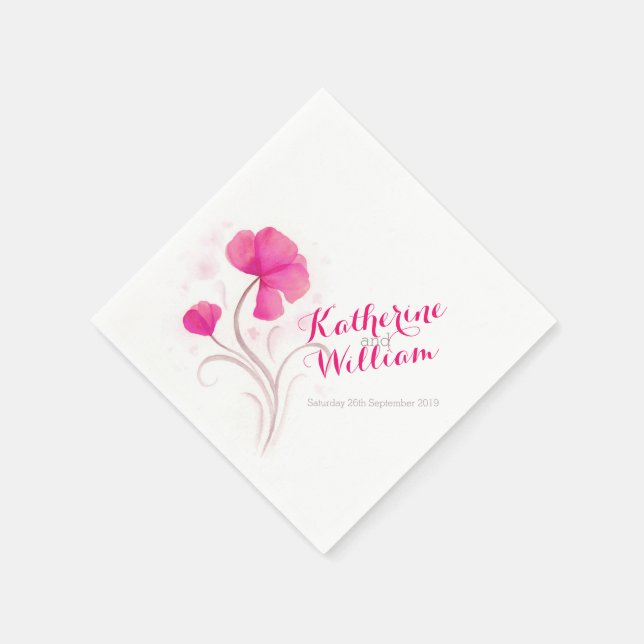 Wedding watercolor wildflower red pink napkin (Corner)