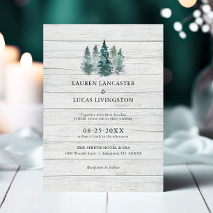 Wedding Watercolor Wood Rustic Pine Trees Green Invitation