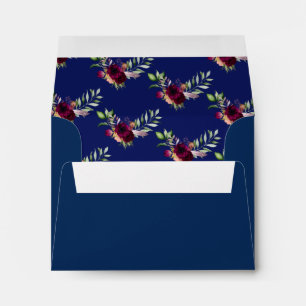 Wedding watercolored florals burgundy navy blue envelope