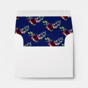 Wedding watercolored florals burgundy navy blue envelope