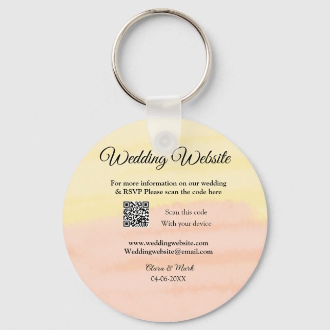 Wedding website add Q R code scan add name date ye Keychain (Front)