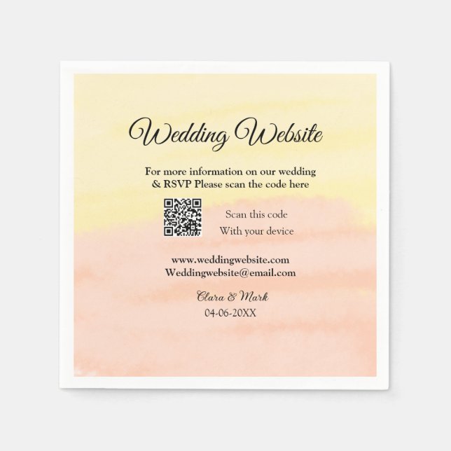 Wedding website add Q R code scan add name date ye Napkin (Front)