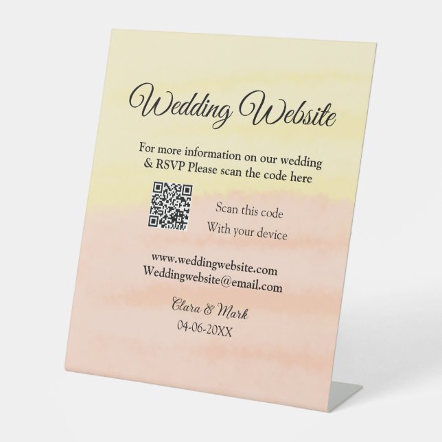 Wedding website add Q R code scan add name date ye Pedestal Sign (Front)