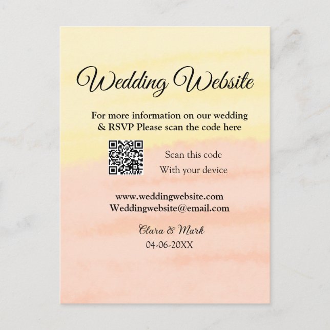 Wedding website add Q R code scan add name date ye Postcard (Front)