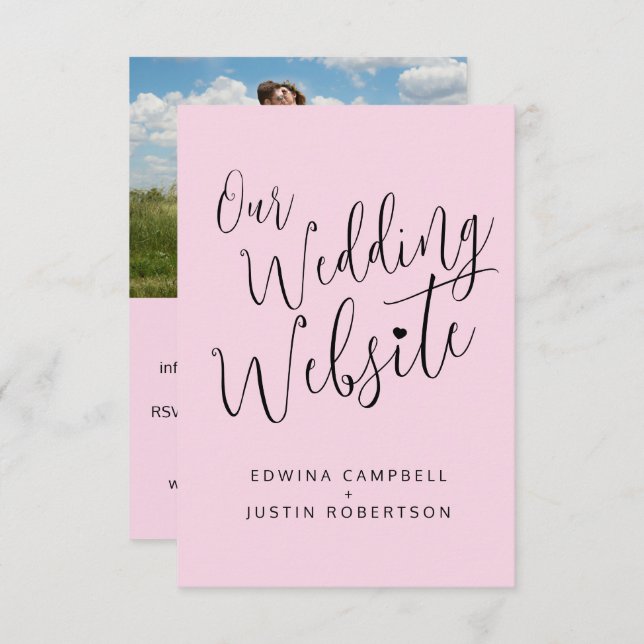 Wedding website black pink heart QR code Enclosure Card (Front/Back)