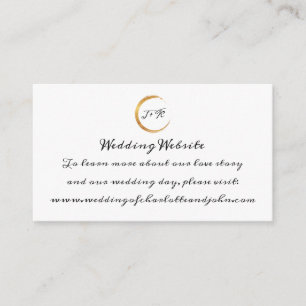 Wedding Website Black White Gold Monogram Minimal Enclosure Card