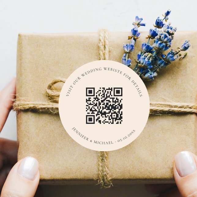 Wedding website cream QR details information rsvp Classic Round Sticker (Creator Uploaded)