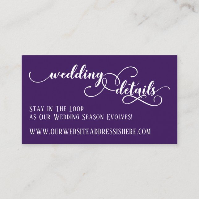 Wedding Website Details Elegant Script Deep Purple Enclosure Card (Front)