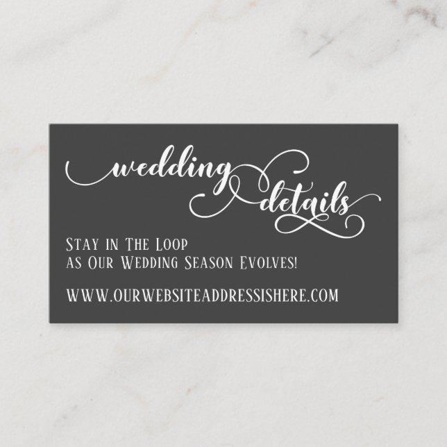 Wedding Website Details in Elaborate Script, Grey Enclosure Card (Front)
