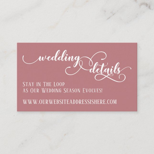 Wedding Website Details Script Dark Dusty Rose Enclosure Card (Front)