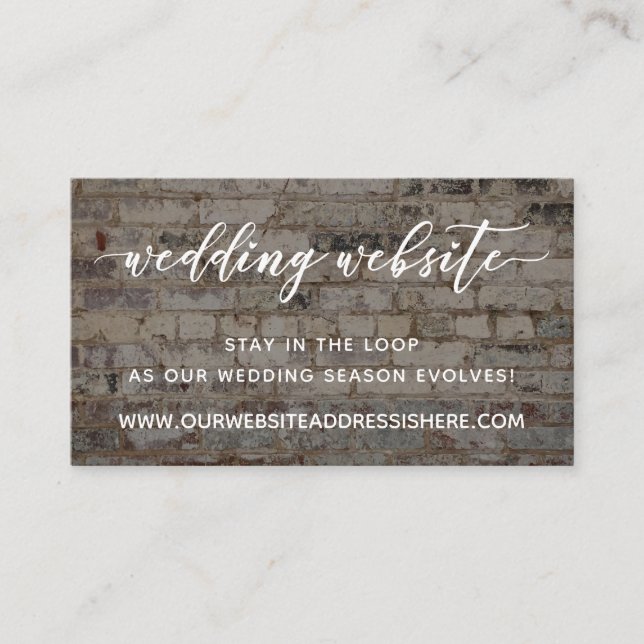 Wedding Website Details, Script over Brick Enclosure Card (Front)