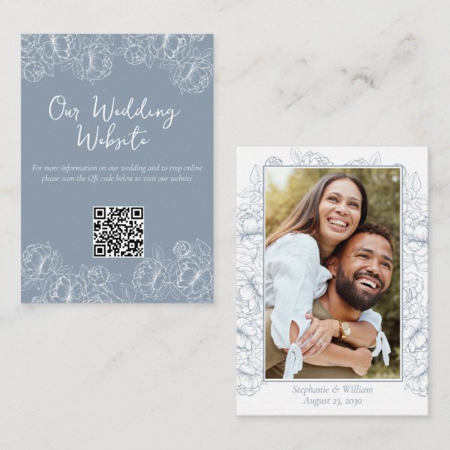 Wedding Website Dusty Blue Boho Botanical Enclosur Enclosure Card (Front/Back)
