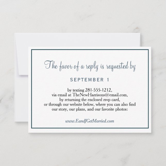 Wedding Website Elegant Dust Blue Script RSVP Card (Front)