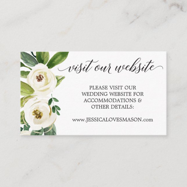 Wedding Website Insert Card - White Roses (Front)