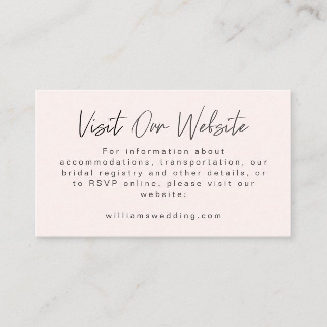 Wedding Website Minimal Modern Light Pink Enclosure Card (Front)
