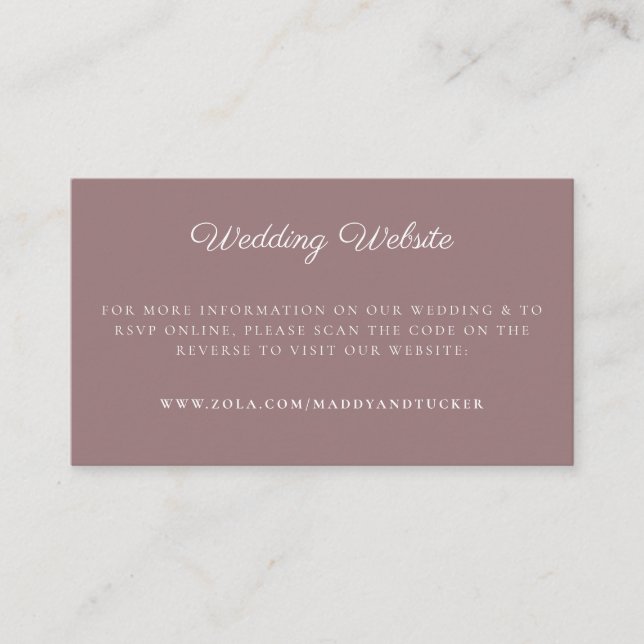 Wedding Website | Minimalist Mauve RSVP QR Code Enclosure Card (Front)