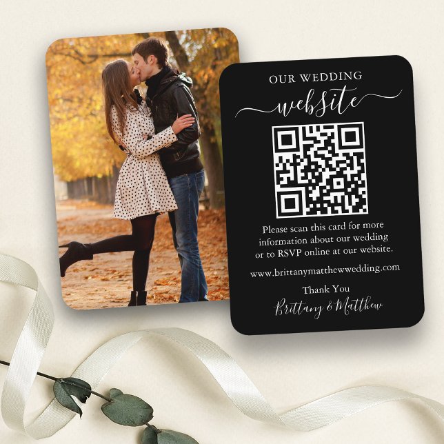 Wedding Website Minimalist Rounded Edges QR Photo Enclosure Card (Customize to change text size, text style or background color of card.)